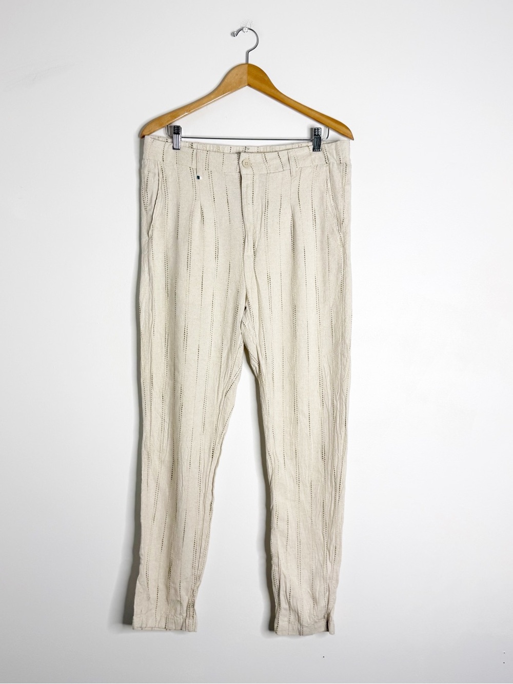 Ike Behar Linen Blend Pants Size Large Beige Striped Straight Leg